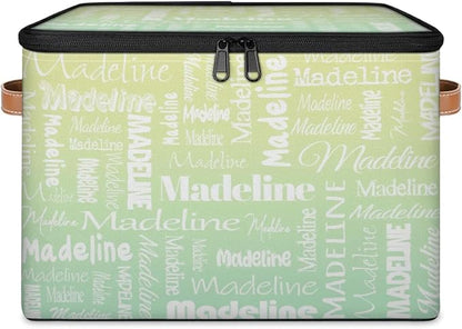 Custom Storage Basket with Name, Personalized Storage Bins with Zipper Lid, Foldable Fabric Storage Box Large capacity with Handle Yellow Green