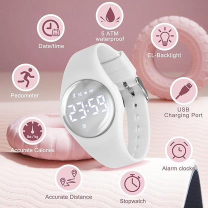 Kids Watches for Girls Boys Digital Sport Watch with Step Counter Pedometer Vibration Alarm Clock, No App Waterproof Fitness Tracker Kids Watch Boys Girls Teens Students Ages 5-16