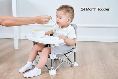 PandaEar Portable Baby Seat Travel| Compact Fold with Straps for Indoor/Outdoor Use| Great for Camping, Beach, Lawn |Toddlers, Kids, Boys, Girls (Grey with Placemat)