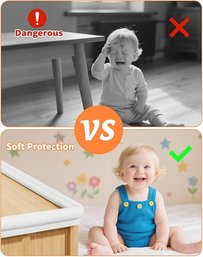 Edge Corner Protector Baby Proofing, 6.56FT 0.6'' Thicken L-Shape Furniture Fireplace Safety Bumper Guard with 6 Corners, Pre-Taped, Soft NBR Rubber Foam, Table Edge Protector for Baby (White)