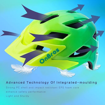 OnBros Kids Bike Helmet - Bike Helmets for 5-14 Boys or Girls with Visor, Children Bicycle Helmet for Skateboard Mountain Scooter Road Cycling, Lightweight and Adjustable 50-57CM