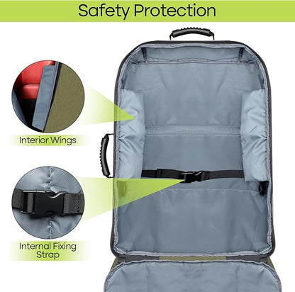 Padded Car Seat Travel Bag for Airplane, Heavy Duty Backpack for Air Travel, Water-Resistant Carrier with Shoulder Strap, Fits Most Car Seats (Green)
