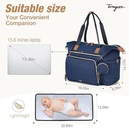 Diaper Bag Tote, Large Baby Diaper Bags Waterproof, Hospital Bag for Labor Delivery with Pacifier Case, Changing Pad, Shoulder Strap, Dark Blue