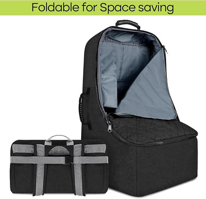 Padded Car Seat Travel Bag for Airplane, Heavy Duty Backpack for Air Travel, Water-Resistant Carrier with Shoulder Strap, Fits Most Car Seats (Black)
