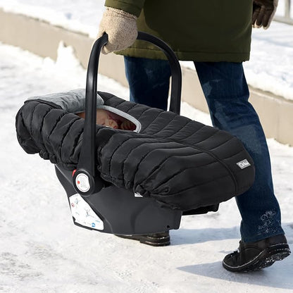 Orzbow Winter Carseat Cover for Baby, Baby Car Seat Cover for Boys & Girls, Warm Infant Car Seat Covers for Cold Weather, Rain & Snow Repellent, Waterproof, Universal Fit, Newborn Essentials, Black