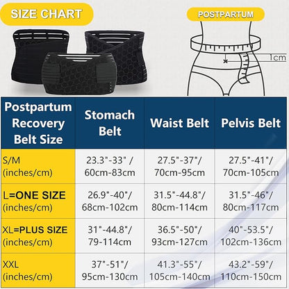 ChongErfei 3 in 1 Postpartum Belly Wrap - Recovery Belly/Waist/Pelvis Belt Black Postpartum Belly Band,Black L