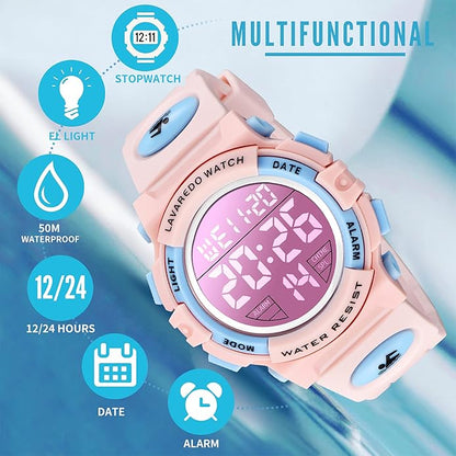 Kids Watch,Boys Watch for 3-15 Year Old Boys,Digital Sport Outdoor Multifunctional Chronograph LED 50 M Waterproof Alarm Calendar Analog Watch for Children with Silicone Band,Kids Gift