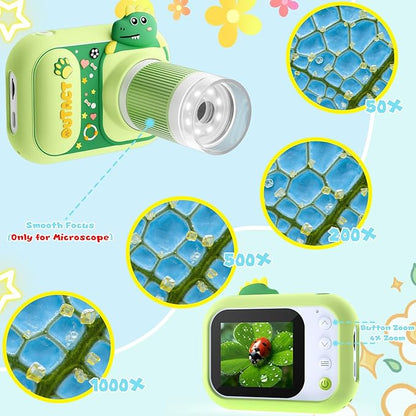 2 in 1 Microscope for Kids & Video Camera, 1000X Digital Microscope with 2.4" Screen, 1080P Portable Handheld Kids Camera Toys, STEM Educational Science Kit Toys for 3-12 Age Years Old Boys Girls