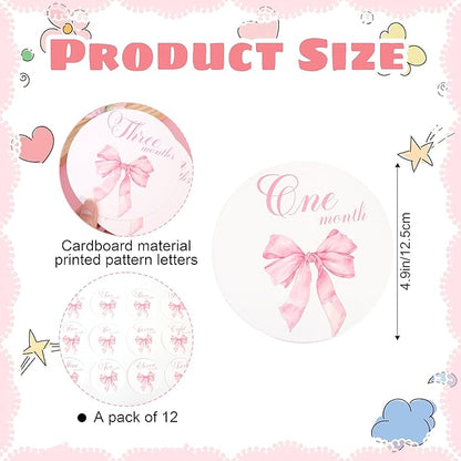 Bow Baby Monthly Milestone Markers - Baby Monthly Milestone Discs Photos,Coquette Bow Month Photo Signs,Baby’S First Year Newborn Signs for Girl (Pink)