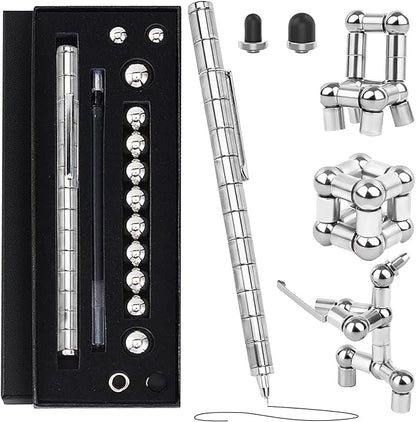 Magnetic Fidget Pen Toys - Multifunctional Writing Novel Pen for Friends, Kids, Boys, Girls, Teens 8 9 10 11 12, Office Teacher Birthday Party Gifts, Stress & Anxiety Relief(Silver)