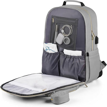 MOMUVO Diaper Bag Backpack, Quilted Baby Bag with Changing Pad and Stroller Straps and Pacifier Case, Large Travel Diaper Bags for Mom Dad, Grey