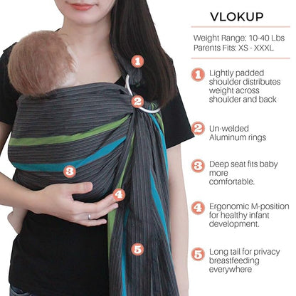 Ring Sling Baby Carrier, Soft Linen Cotton Baby Sling Carrier Newborn to Toddler, Baby Wrap Carrier for Plus Size Parents, Perfect Shower Gift, Green