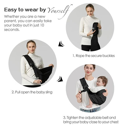 Baby Sling Carrier, Toddler Carrier Sling with Double Safety Buckle and Adjustable Shoulder Strap(7-30lbs), Baby Carriers One Size Fits All, Grey