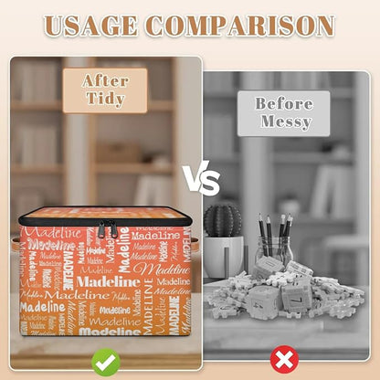 Custom Storage Basket with Name, Personalized Storage Bins with Zipper Lid, Foldable Fabric Storage Box Large capacity with Handle Orange