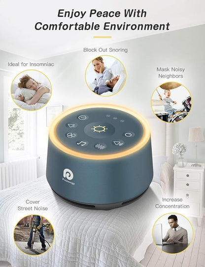 Dreamegg D1 Sound Machine - White Noise Machine with Baby Night Light for Sleeping, High Fidelity Sounds, Timer & Memory Feature, Sound Machine for Baby Adults, Home, Office, Travel (Navy Blue)
