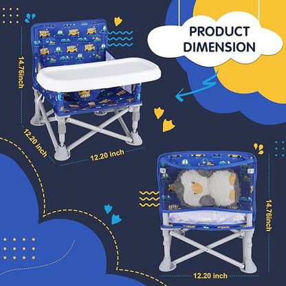 Portable Booster Seat, Toddler Baby Seat with Tray for Dining Table Compact Floor Chair for Camping Lawn Beach Babies Travel 6-36 Months