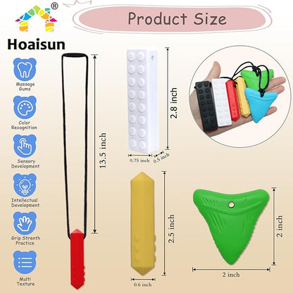 Chew Necklaces for Sensory Kids 6 Pack, Sensory Toys for Kids with Autism, ADHD, SPD, Chewing, Biting, Autism Sensory Products Silicone Chew Toys Necklace for Adults Reduce Anxiety Fidget