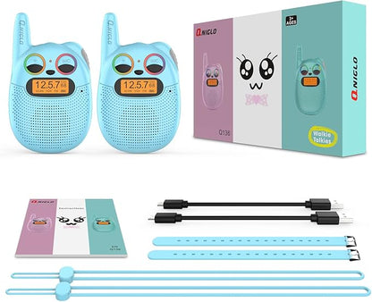 Qniglo Walkie Talkies for Kids Rechargeable 2 Pack,Christmas Birthday Gifts Toys for Age 3-12 Boys Girls, Long Range Kids Walkie-Talkie with FM Radio for Family Adventure Camping Hiking Spy Games