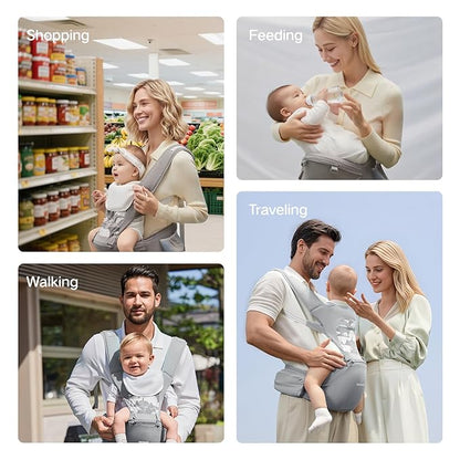 Baby Carrier with Hip Seat, SEEDNUR 6-in-1 Baby Carrier Newborn to Toddler, Ergonomic & Lightweight Toddler Carrier, Adjustable Baby Holder Carrier to Hands-Free Perfect for Travel and Shopping