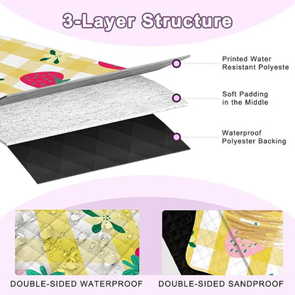 Extra Large Picnic Blanket Waterproof,80"x 80"Foldable Machine Washable Beach Blanket,Outdoor Blanket for 6-8 Adults,Picnic Mat Suitable for Indoor Crawling,Park Beach,Camping,Hiking,Travel（Yellow）