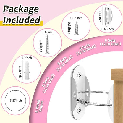 Anti Tip Furniture Anchors (6 Packs) Furniture Anchors for Baby Proofing, Earthquake Straps for Furniture Dresser Wall Safety Anchor Furniture Safety Straps Wall Straps, White