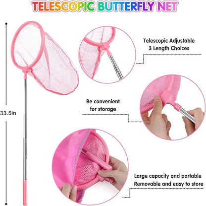 INNOCHEER Kids Explorer Kit & Bug Catcher Kit & Safari Costume Kit, Outdoor Exploration Set with Hat, Vest, Butterfly Net and Bugs Book for Boys Girls 3-12 Years Old (Camouflage Pink)