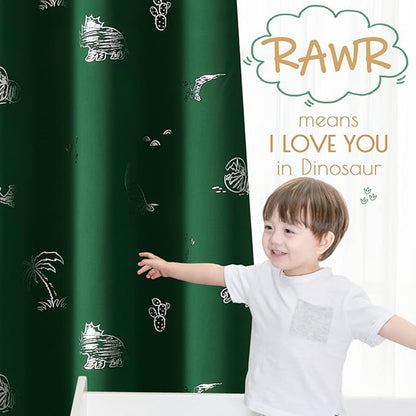 Vangao Kids Curtains Green Blackout Dinosaur Curtains for Boys Kids Nursery Girls Room Silver Dino Foil Print Thermal Insulated Drapes Grommet Top Window Treatments 84 Inches Length 2 Panels