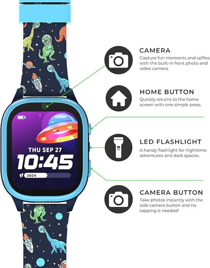 PlayZoom 4 Kids Smartwatch, Educational Tech Toy – 25+ Games, Selfie Camera, Audiobooks, Step Tracker, Water‑Resistant, Parental Controls, Long Battery, Ages 4‑12, Navy Dinosaurs