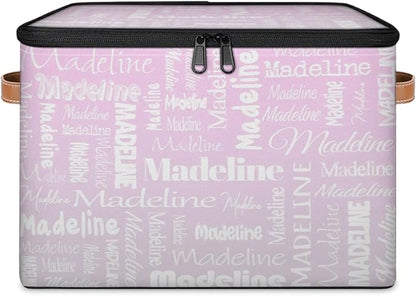 Custom Storage Basket with Name, Personalized Storage Bins with Zipper Lid, Foldable Fabric Storage Box Large capacity with Handle Grey Pink Gradient