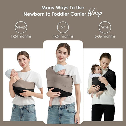 Baby Wrap Carrier, Lightweight Baby Wearing Wraps for Newborn and Infant, Soft Swaddle Holder Carrier, Cozy Baby Sling 7-35 lbs Black+Brown