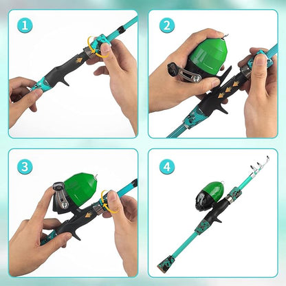 Kids Fishing Pole Kit Set，Portable Telescopic Fishing Rod and Reel Combo Full Kits for Boys, Girls, Beginner, Youth