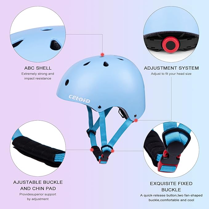 Kids Bike Skateboard Helmet Pad Set,Toddler Cyling Protective Gear Knee & Elbow Pads Wrist Guards for 5-8-10-12-14-16 Years Girls Boys Bicycle Scooter Roller Skate Inline Skating Rollerblading