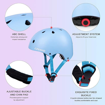 Kids Bike Skateboard Helmet Pad Set,Toddler Cyling Protective Gear Knee & Elbow Pads Wrist Guards for 5-8-10-12-14-16 Years Girls Boys Bicycle Scooter Roller Skate Inline Skating Rollerblading