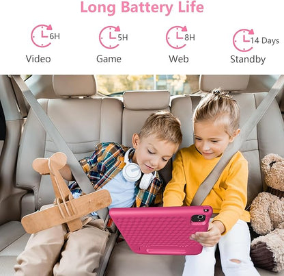 JREN Tablet for Kids｜10.1 Inch Kids Tablet Android 14｜Octa-core｜64GB｜WiFi ｜Bluetooth｜Parental Control｜Children Content｜Children Toddler Pink Girls Gift