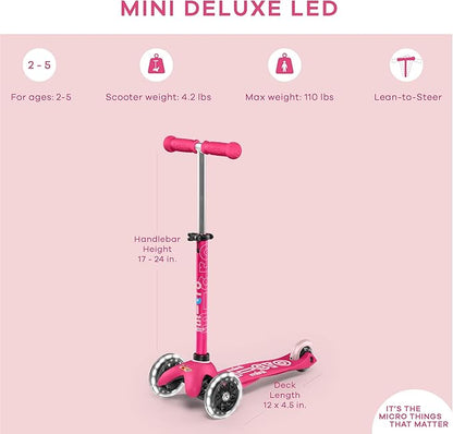 Micro Kickboard Mini Deluxe LED Three-Wheeled Lean-to-Steer Swiss-Designed Micro Scooter
