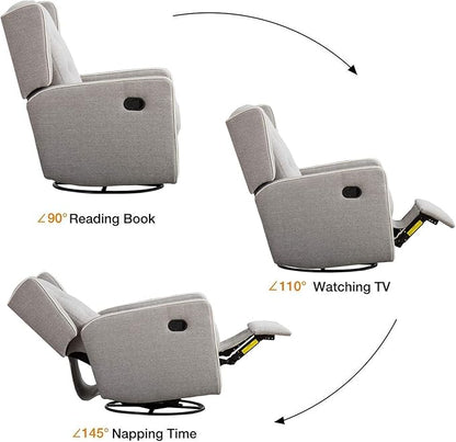 Swivel Rocker Recliner Chair Set of 2, Nursery Glider Chair, Nursery Rocking Chairs, Manual Reclining Chair, Grey