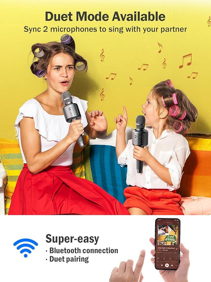 Wireless Bluetooth Karaoke Microphone, Built-in Loud Speaker for 10H Playback, Add Reverb/Duet Mode/Earbuds Monitoring, Portable Karaoke Machine for Entertainment & Singing Practice (Gray)