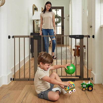 Cumbor 29.7-46" Baby Gate for Stairs, Mom's Choice Awards Winner-Auto Close Dog Gate for the House, Easy Install Pressure Mounted Pet Gates for Doorways, Easy Walk Thru Wide Safety Gate for Dog, Brown