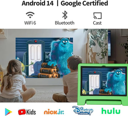 JREN Tablet for Kids｜10 Inch Kids Tablet Android 14｜Octa-core｜64GB｜WiFi ｜Bluetooth｜Parental Control｜Children Content｜Children Toddler Green