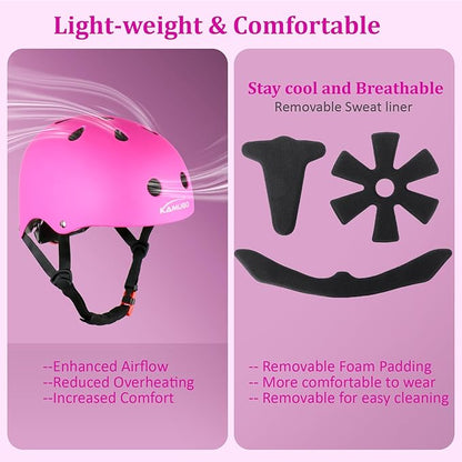KAMUGO Kids Adjustable Helmet, with Sports Protective Gear Set Knee Elbow Wrist Pads for Toddler Age 2-8 Boys Girls, Bike Skateboard Hoverboard Scooter Rollerblading Helmet Set