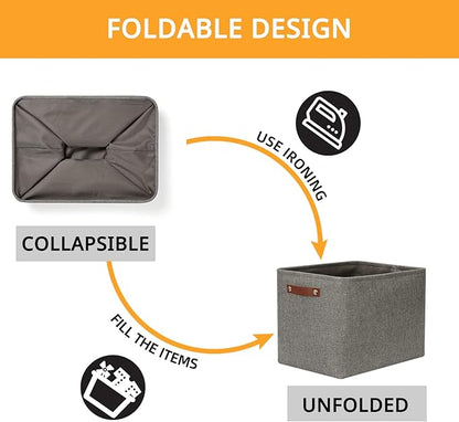 DULLEMELO Grey Storage Baskets for Organizing 2 Pack 16"x12"x12" Fabric Shelf Baskets for Gifts Empty Large Storage Organizer for Closet,Clothes,Toys,Bedroom (Grey)