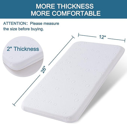 Baby Bassinet Mattress, 26" x 12" x 2" Dual Sided Gel Memory Foam Mattress with Breathable Removable Soft Cover Fit for The Bassinet Comes with Pack and Play