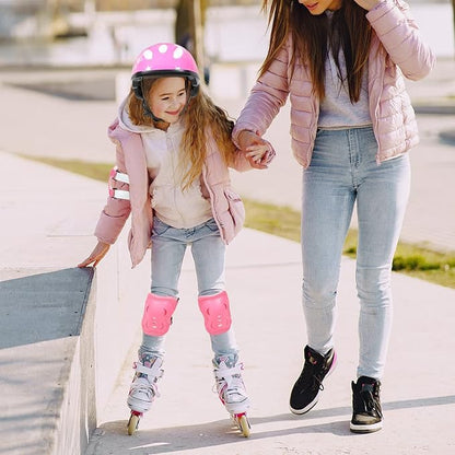 Totority Kids Helmet Knee Elbow Pads: 7pcs Children Skating Helmet Skateboard Knee Gear Wrist Cuff Elbow Protectors Pink