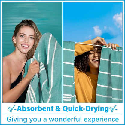Oversized Turkish Beach Towel Blanket XXL Cotton Sandproof Towels Boho Woven Extra Large Big Sand Free Giant Throw Thick Blankets Huge Quilt XL Picnic Camping Necessities Cloud For Adult Gifts Teal