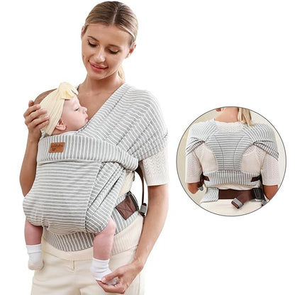 Baby Wraps Carrier Newborn to Toddler, Kangaroo Baby Easy Wearing Wrap, Adjustable Soft Baby Holder Front Chest Sling Carriers Perfect Infant Essentials Gifts (Striped Grey, Cotton)