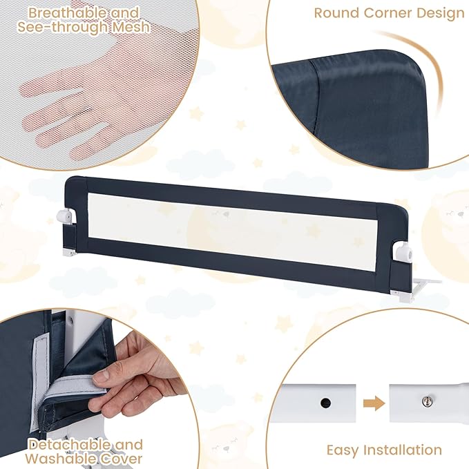 HONEY JOY Bed Rail for Toddlers, Extra Long, Foldable Portable Swing Down Safety Bed Guard Rail, Toddler Bed Rails for Crib, King Queen Full Twin Size Bed Mattress (Gray, 2 Pack, 71 Inch)