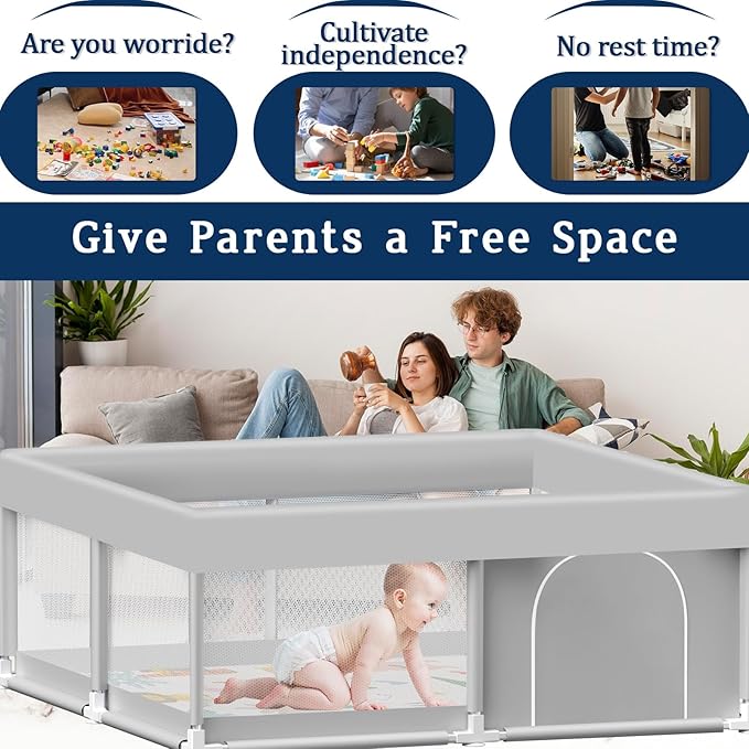 Baby Playpen with Mat, 50x50 inch Playpen for Babies and Toddlers with Mat, Baby Playard Safety Fence Active Center for Indoor