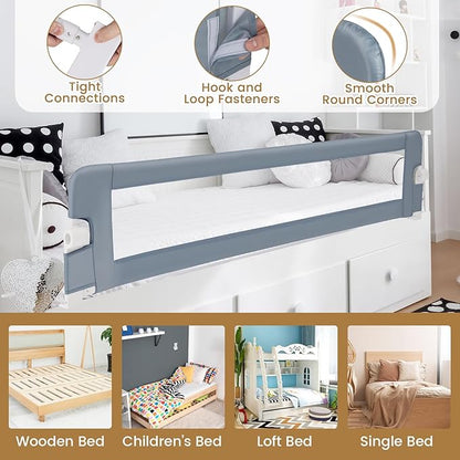 BABY JOY Double Sided Bed Rail Guard, 2 Pack, Extra Long, Swing Down for Convertible Crib, Folding Baby Safety Bedrail for Kids Twin Full Size Queen King Mattress, Rails for Toddlers (Light Gray, 71")