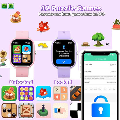 Smart Watch for Kids Girls Boys No APP/Phone Needed, 1.8" IP68 Waterproof Sport Kids Watch Pedometer, Heart Rate, Sleep Monitor, Step Counter, 12 Puzzle Games for Girls Boys Teens 6-16