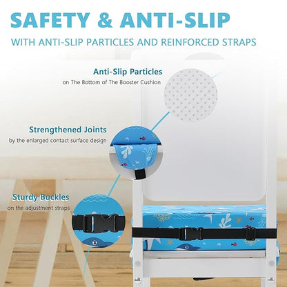 Booster Seat for Kitchen Chair with Adjustable Straps, Toddler Booster Seats for Dining Table Portable for Travel Camping Eating, Booster Cushion for Table for Baby Child Infant Kid Boy Girl